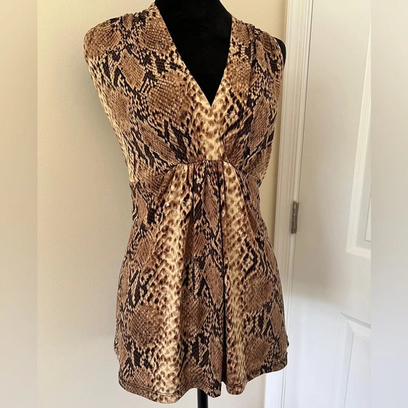 Cache Snake Print Sleeveless top with sequins & tie waist Size L - Picture 1 of 4